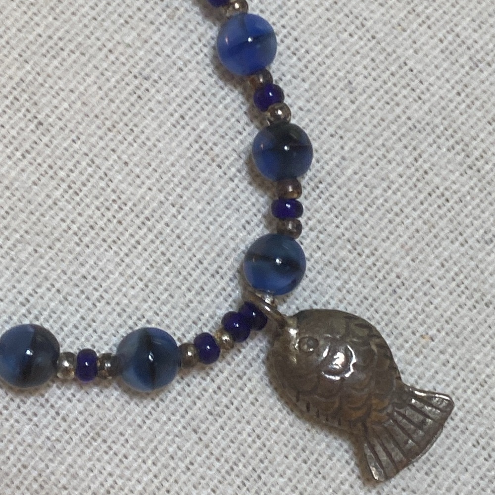 Vintage Beaded, Fish Pendant Necklace